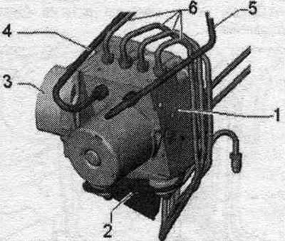 1. Гідраўлічны блок ABS «N55» з блокам кіравання ABS «J104»; месца ўстаноўкі ў мантач. адсеку…