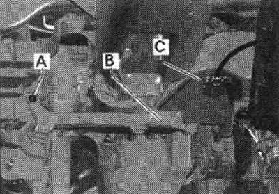 Изключете конектора «C» от въздуховода на въздуховода. за краката. Свалете въздуховода «A-B».…