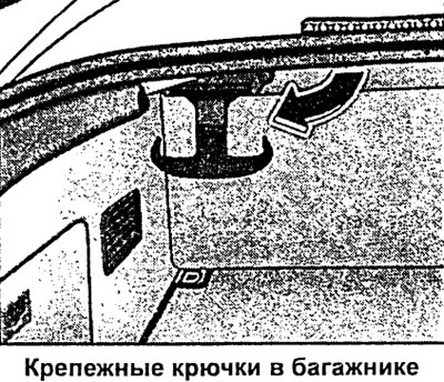 Легкие предметы багажа можно подвешивать на крепежные крючки.