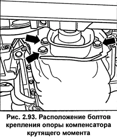 Távolítsa el a csavarokat, amelyek a nyomatékkompenzátor tartóját a motorhoz és a konzolhoz…