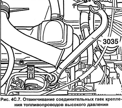 Са кључем HAZET 4 560 или VW-3035 одврните прикључне навртке и уклоните водове за гориво високог…