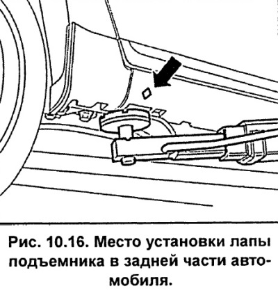 В задната част на автомобила поставете повдигащата лапа под вертикалната армировка на напречната…