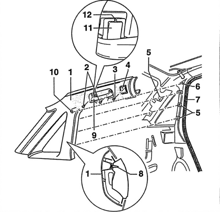 Fig. 12.90. Upper trim of the rear pillar and trunk pillar