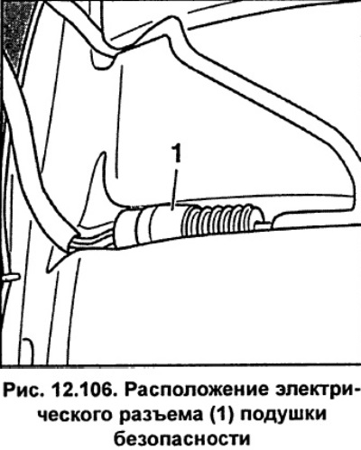 Отстранете електрическия конектор 1 на въздушната възглавница (фиг. 12.106) от вдлъбнатината.