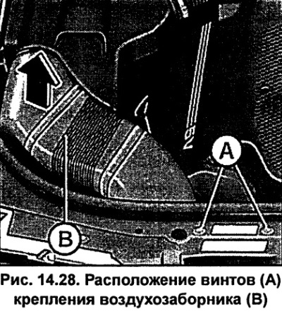 Ak chcete získať prístup k žiarovke pravého svetlometu, odstráňte prívod vzduchu B (kresba 14.28).…