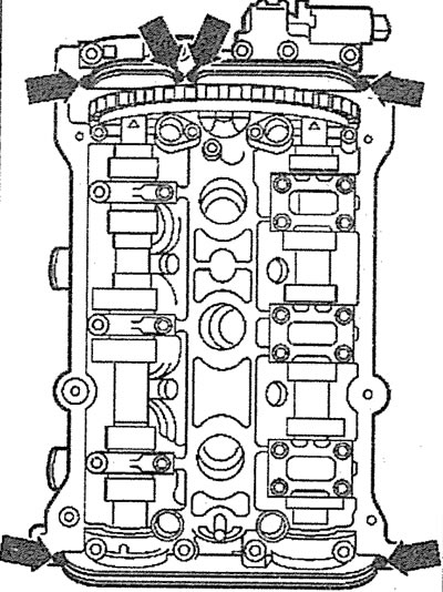 4.29. Нанесите на участки, указанные стрелками, небольшое количество герметика
