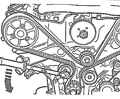 4.33. Нацягніце зубчасты рамень, павярнуўшы эксцэнтрык роліка нацяжэння дынамаметрычным ключом з…