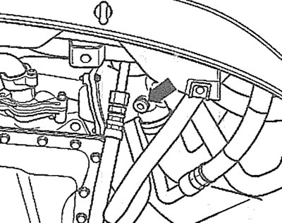 6.6. Unscrew the plug (see arrow) drain hole on the thermostat housing and drain the coolant into a…