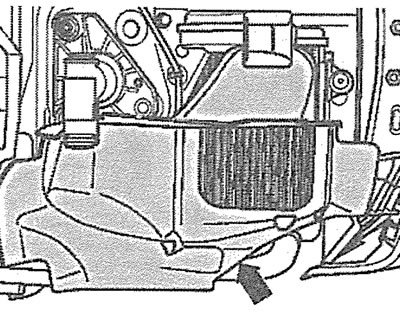 6.7. Remove the fairing (see arrow) left additional radiator