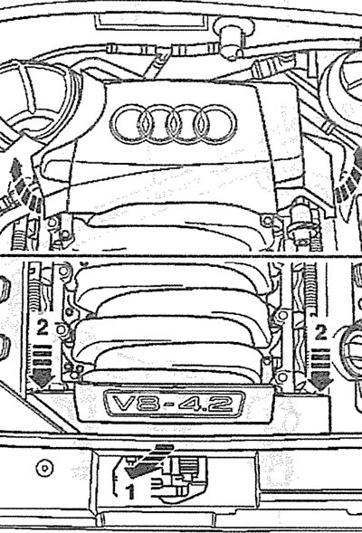 2.22. Odstráňte horné kryty motora (pozri šípky)
