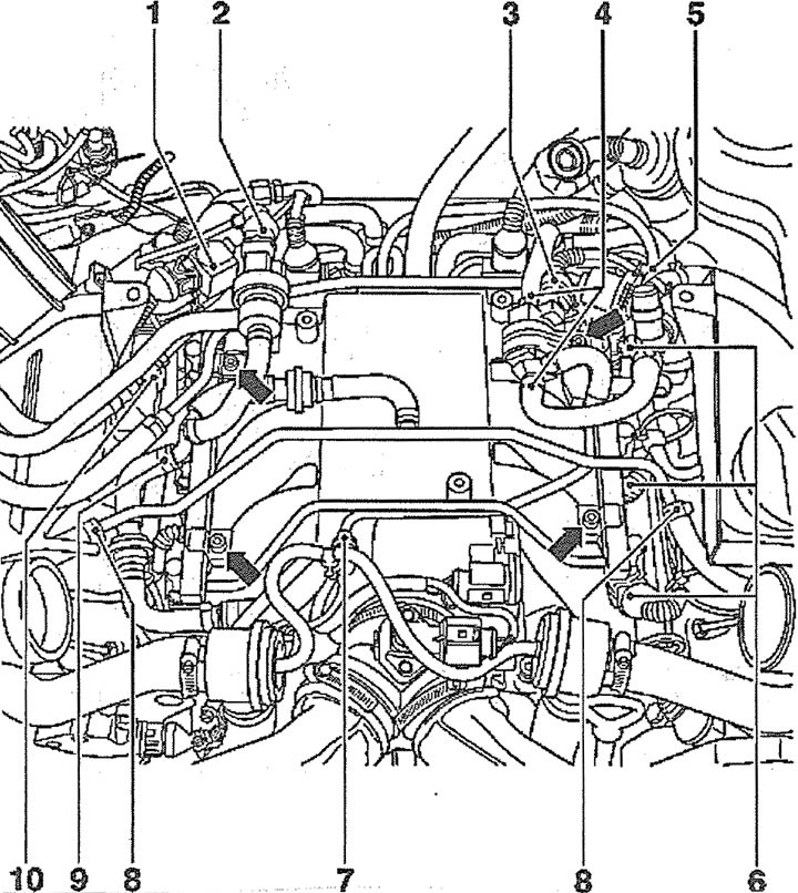 3.0a. Горивна релса и свързани компоненти. Автомобили с 2.7L двигател: