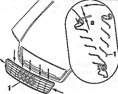 9.1 Remove the radiator grille by releasing it from the retaining tabs