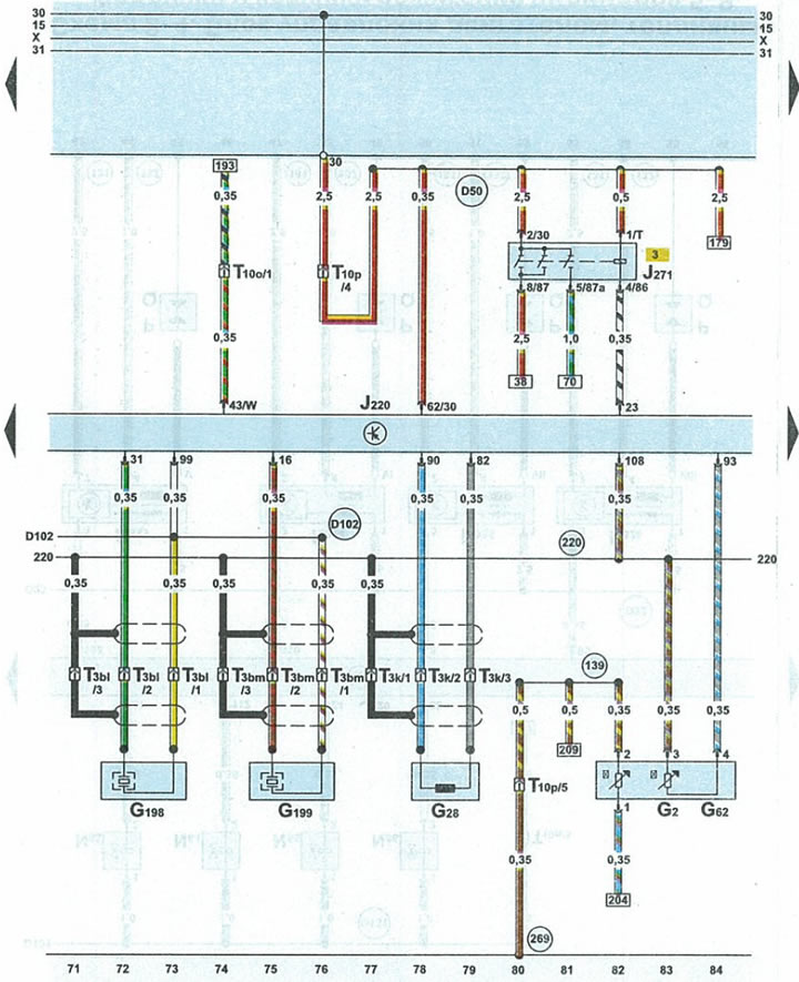 Schema 2-6. Unitate de control al motorului, senzor de detonare 3, senzor de detonare 4, senzor…