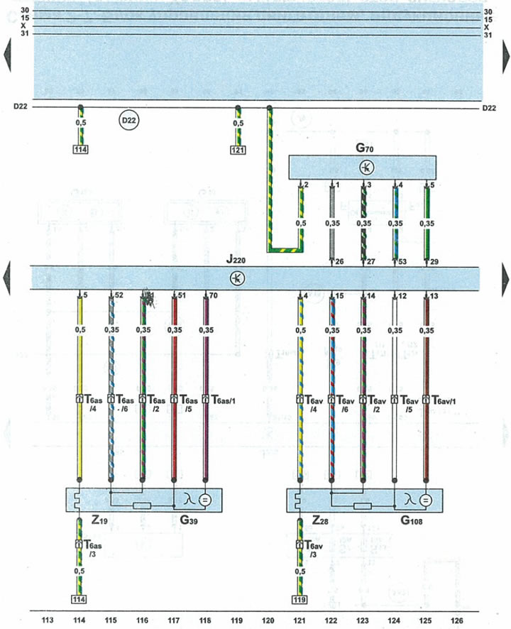 Schema 2-9. Unitate de control al motorului, sonde lambda preliminare, senzor debit de aer masic