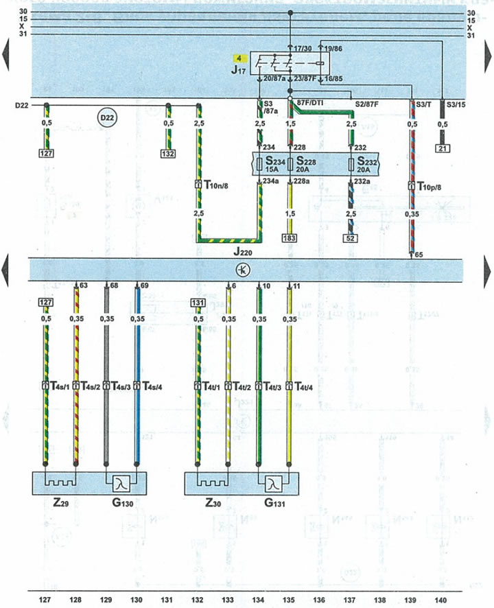 Schema 2-10. Unitate de comandă motor, releu pompă de combustibil, sonde lambda principale