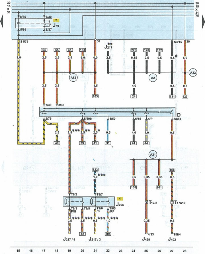 Diagram 42. Ignition Switch, X Terminal Relief Relay, Immobilizer and