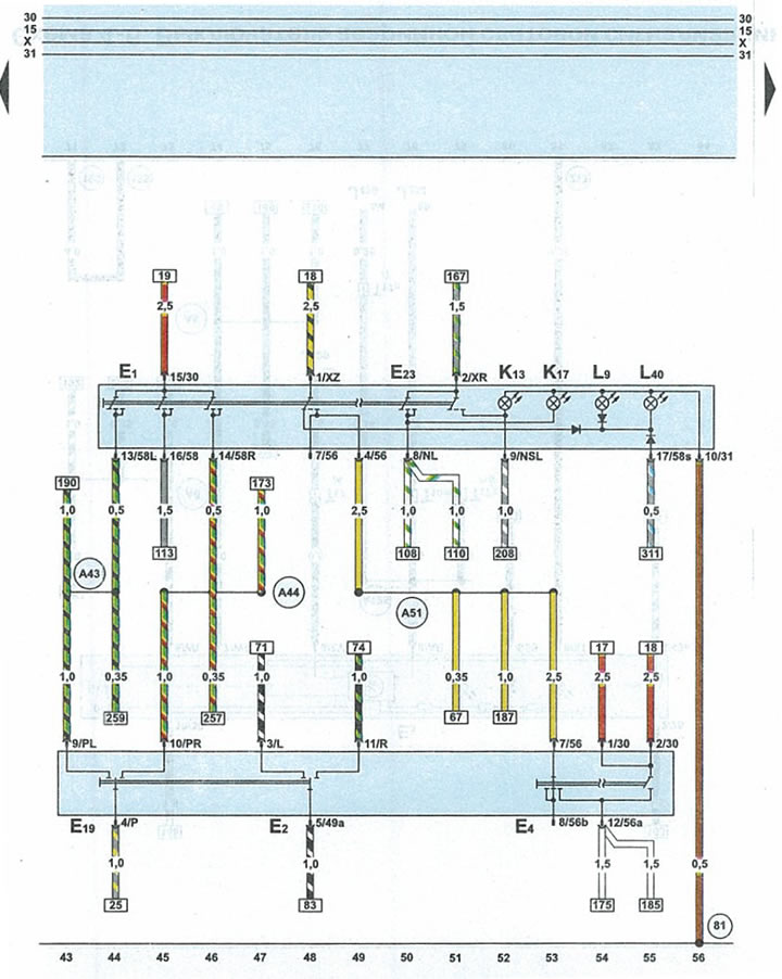 Схема 4-4. Выключатель освещения, левый подрулевой выключатель... (Ауди ...