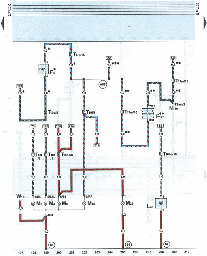 Схема 4-15. Задний левый габарит, фонари заднего хода, лампочки ...