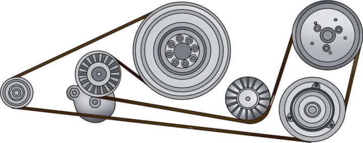 Схема установки поликлинового ремня V-ribbed belt (Audi A8 D2, 1994-2002 / Power unit / Diesel engine 3.3L) AudiManu