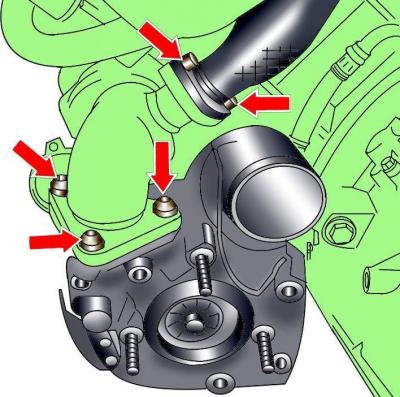 Рис. 3.4–52. Головка блока цилиндров: 1 – передняя средняя труба системы охлаждения; 2 – болт, 10…