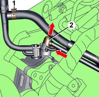 Освободите из зажимов подающий топливопровод 1 (см. рис. 3.4–50) и снимите его с форсунок.