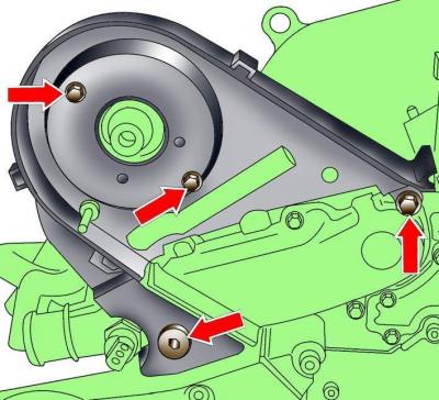 Отвинтите болты и снимите задние кожухи зубчатого ремня (см. рис. 3.4–55, 3.4–58).
