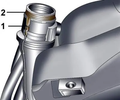 Fig. 5.1–1. Fuel expansion tank: 1-connection to «mass»; 2 – fuel pipe from the fuel tank; 3 – fuel…