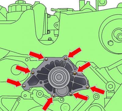 Отвинтите винты и снимите левый и правый кожухи зубчатого ремня 1 и 3.