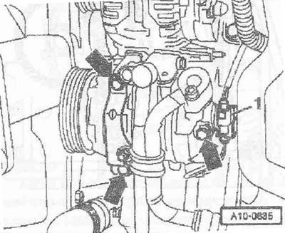 Изключете конектора «1» на електромагнитния съединител на компресора на климатика. Отстранете…