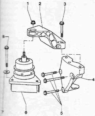 1. Гайка, може да се разхлаби само за подмяна на опората на двигателя. Сменете, 40 Nm + завъртете…