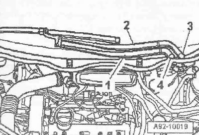 Изключете тръбата за подаване на течност за измиване «3». Ако има такива, разкачете щепселните…