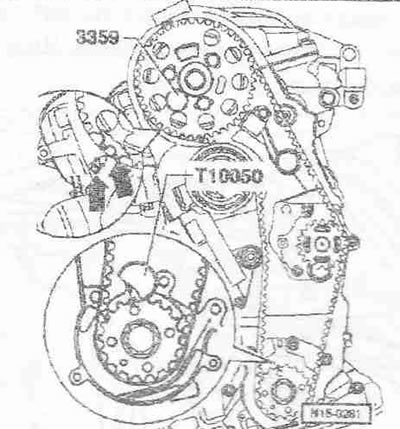 Поставете коляновия вал на маркировката «TDC». Разстоянието между двата зъба на зъбното колело на…