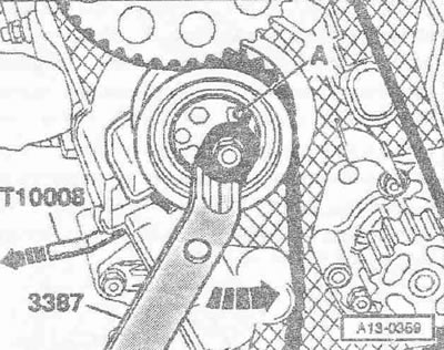 Монтирайте обтегача на колана. Регулирайте позицията на обтегача на ремъка, както следва: завъртете…