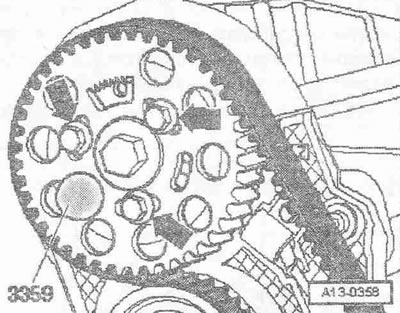 Завъртете коляновия вал на 2 оборота в посоката на въртене, така че отново да е пред маркировката…