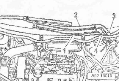 Изключете тръбата за подаване на течност за измиване «3». Ако има такива, разкачете щепселните…