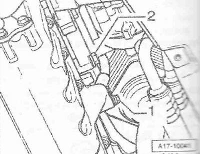 Uvoľnite skrutky «šípky» spájajúce prevodovku s olejovou vaňou. Uvoľnite a odskrutkujte skrutky…