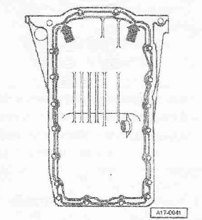 Na čistý tesniaci povrch olejovej vane naneste tesniaci prostriedok podľa obrázka. Hrúbka…