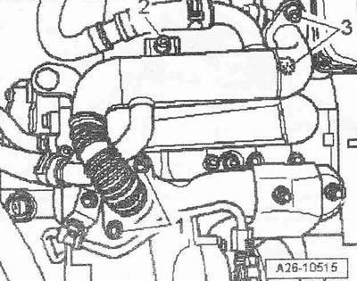 Odkręcić osłonę cieplną turbosprężarki «strzałka». Zdejmij maskę. Jeżeli występuje, poluzuj…