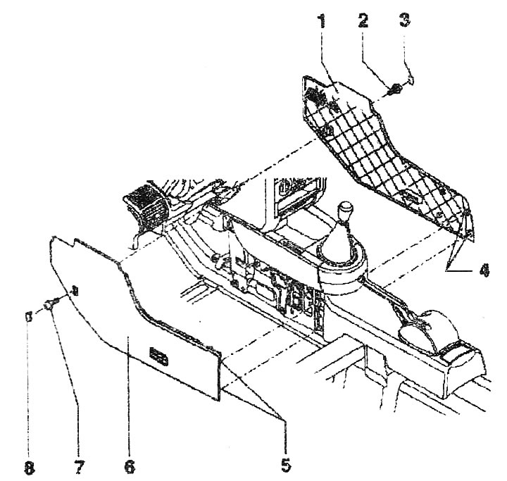 1. Bočné obloženie stredovej konzoly vpravo. Pomocou štrbinového skrutkovača odstráňte uzáver «3».…