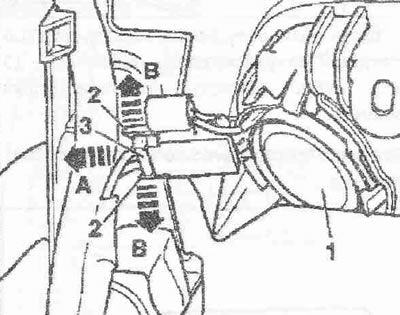 Натиснете внимателно скобите «2» по посока на стрелка «B». Издърпайте щекера «3» по посока на…