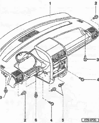 1. Front panel. Unscrew screws «2» (2x) under the front panel deflector outward. Unscrew screws «3»…