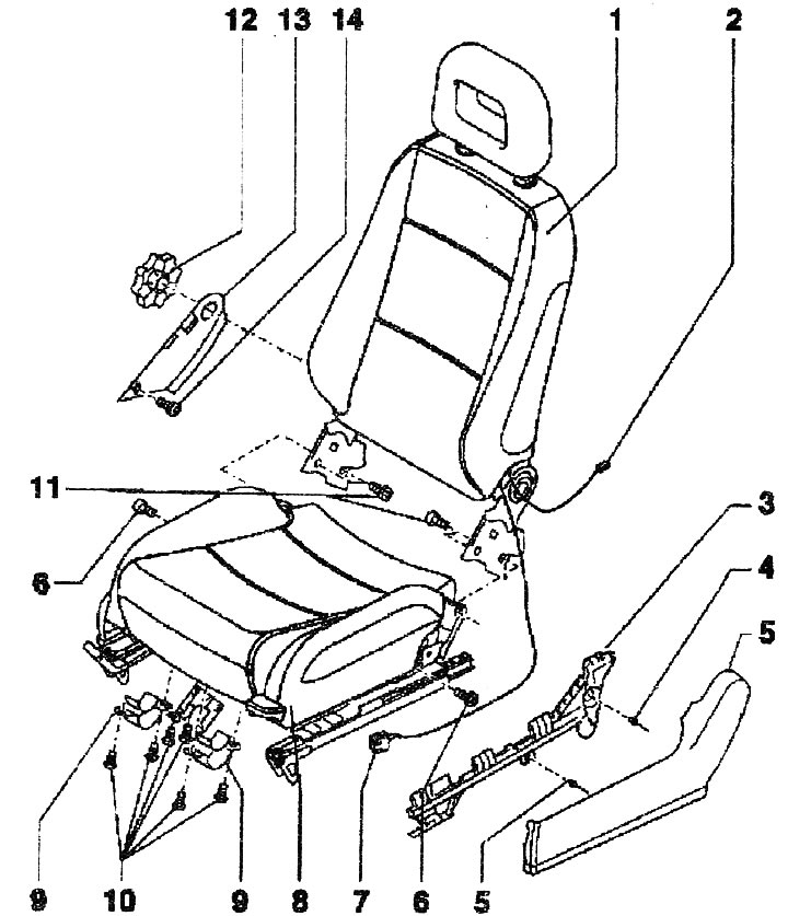Removal and installation of a back of a forward seat (Audi A2, 1999-2005 / Body