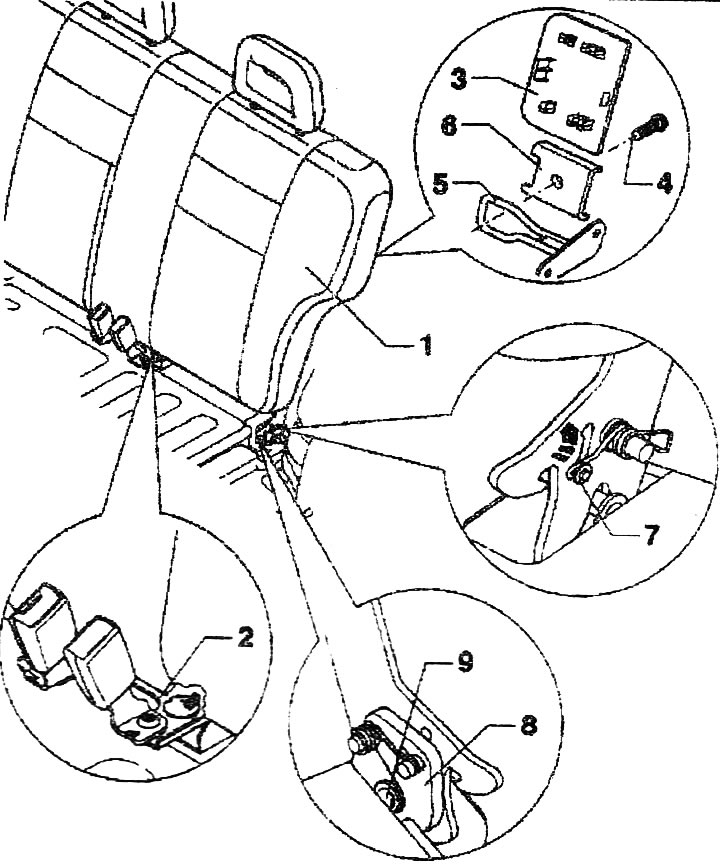 1. Фиксирана облегалка на задната седалка. Свалете задната седалка. Отстранете цилиндъра на…