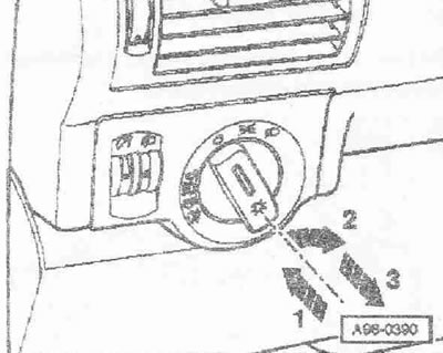 Vypnite zapaľovanie a vytiahnite kľúč zapaľovania. Nastavte spínač svetiel do polohy «0». Stlačte…