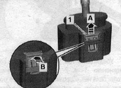 Za týmto účelom zdvihnite zámok «1» «šípka A», stlačte ho «šípka B» a odpojte konektor «2».