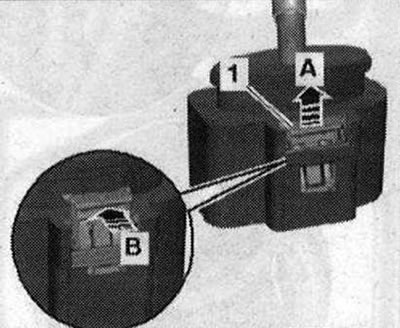 W tym celu należy przesunąć ogranicznik «1» w kierunku do góry «strzałka A» i nacisnąć przycisk…