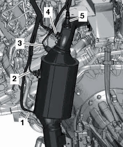 15.13. Sonda lambda «G39» (5), czujnik NOx «G295» (4) i inne czujniki.