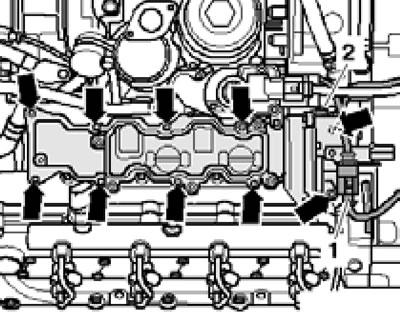 42.13. Connectors of the fuel injection pump (1) and the «V275» activator (2) of the BTR engine.