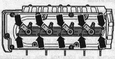Развийте капачките на инжекторите «стрелка». Повдигнете капаците и ги завъртете на 90°. Ако…