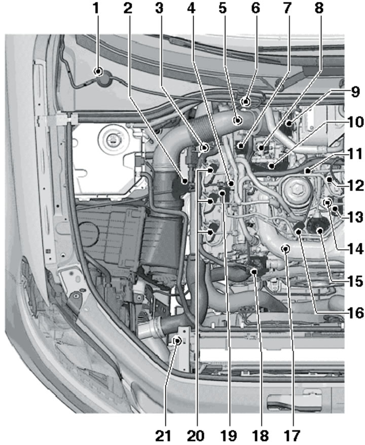 1.1b. Location of fuel system components on the right side of the engine compartment of 3.0L models…